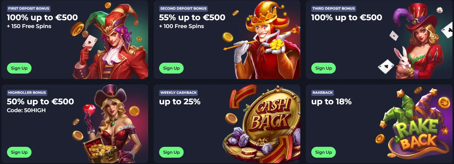 Welcome package of 100% up to £500 with 200 free spins, plus cashback, reloads and tournaments
